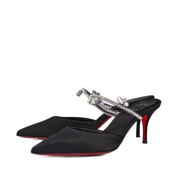 Christian Louboutin Planet Queen Crystal Embellished Satin Mule Pumps Black 39 - Picture 8 of 11